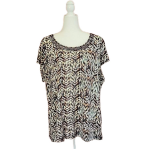 Liz Claiborne Watercolor Print Embellished Crewneck Top Size 3X EUC